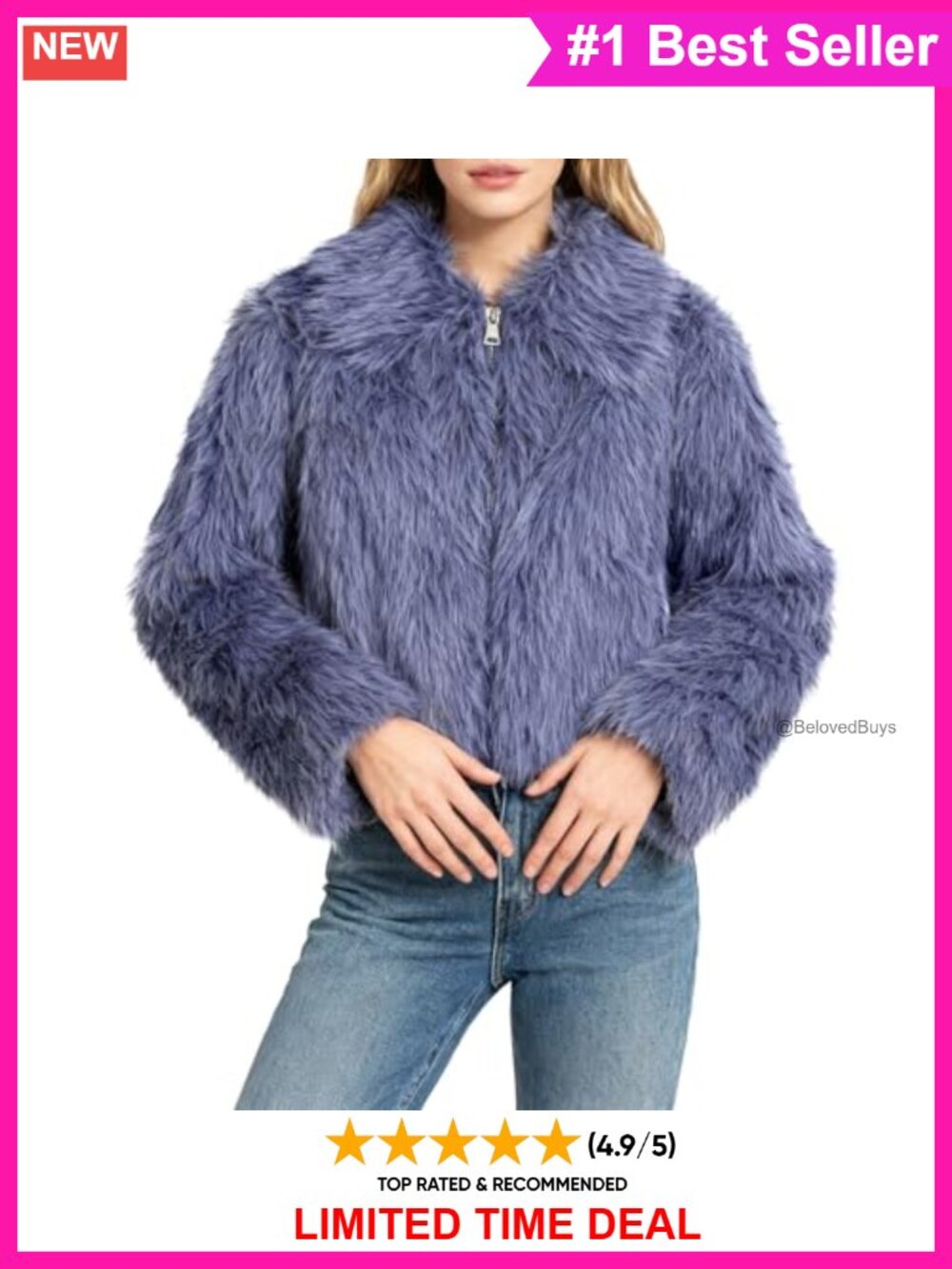 Faux Fur Zip Up Cropped Coat Wide Lapel Long Sleeve Winter